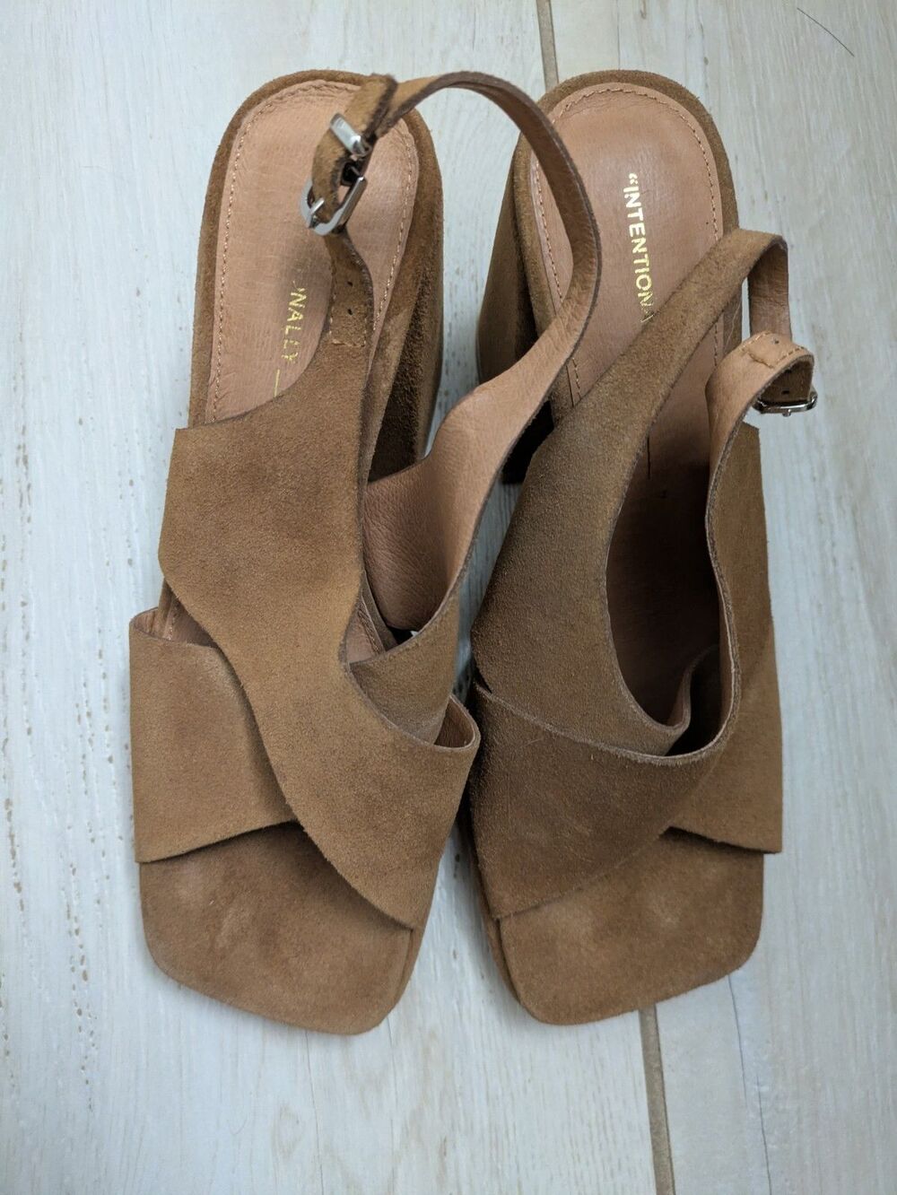 Intentionally Blank Siren Sandal Sling Back Brown Suede Shoes 7 Whiskey - Picture 7 of 8
